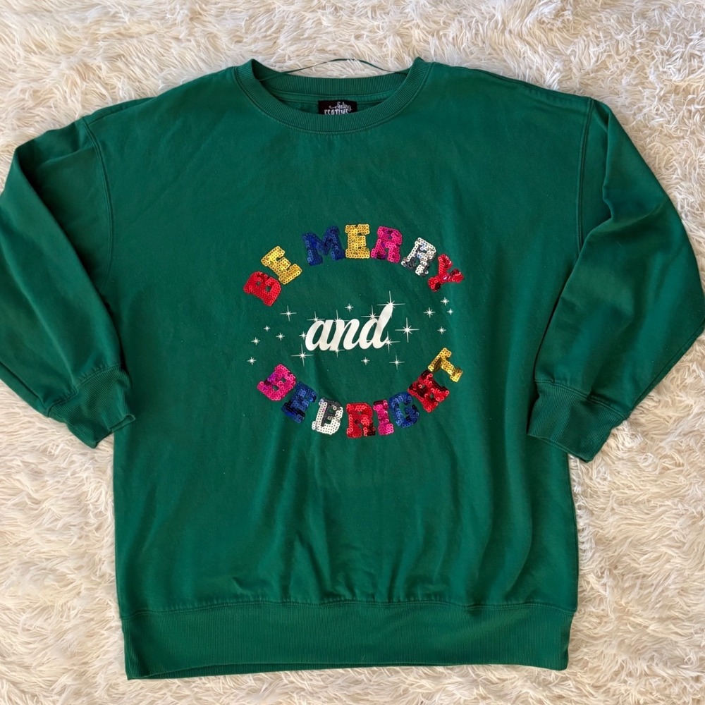 Feeling Festive Womens 0X Green Be‎ Merry And Bright Christmas Sweatshirt
